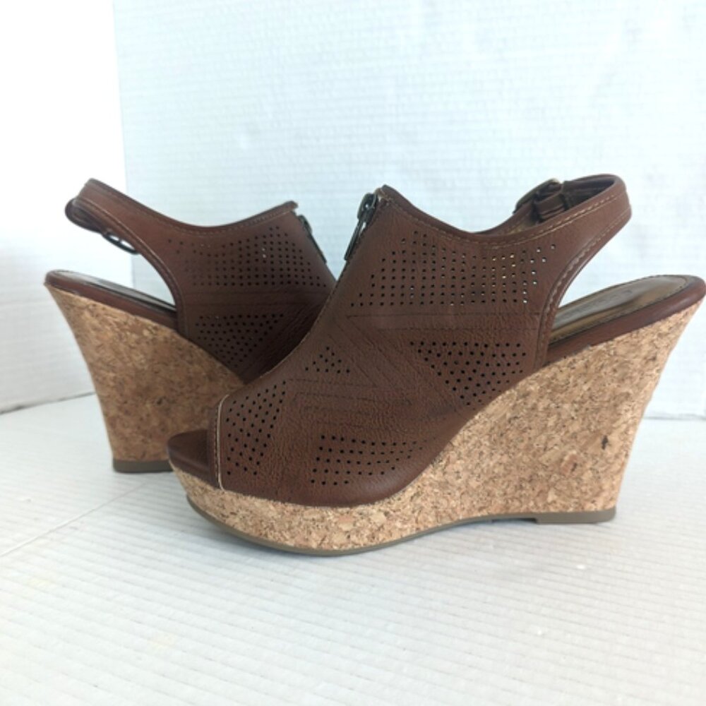 Sociology Shoes | Sociology Cork Wedge Open Toe Coffee Size 8 MSRP $120‎